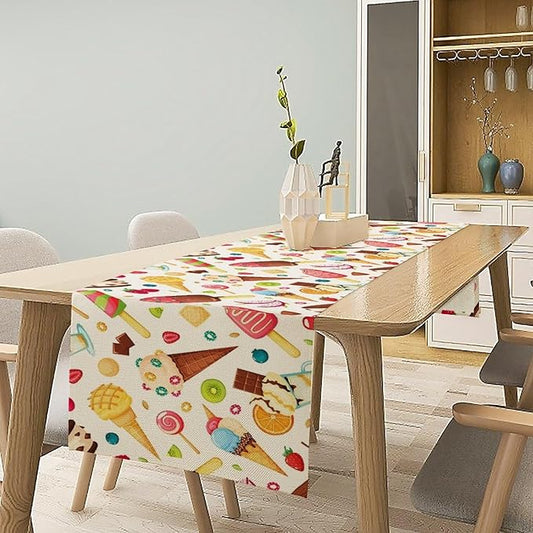 Ice Cream Table Runner, Fruit Ice Popsicles Cold Summer Desserts Seasonal Dinner Runner for Party Holiday Home Kitchen Dining Table Decor 13"x70"