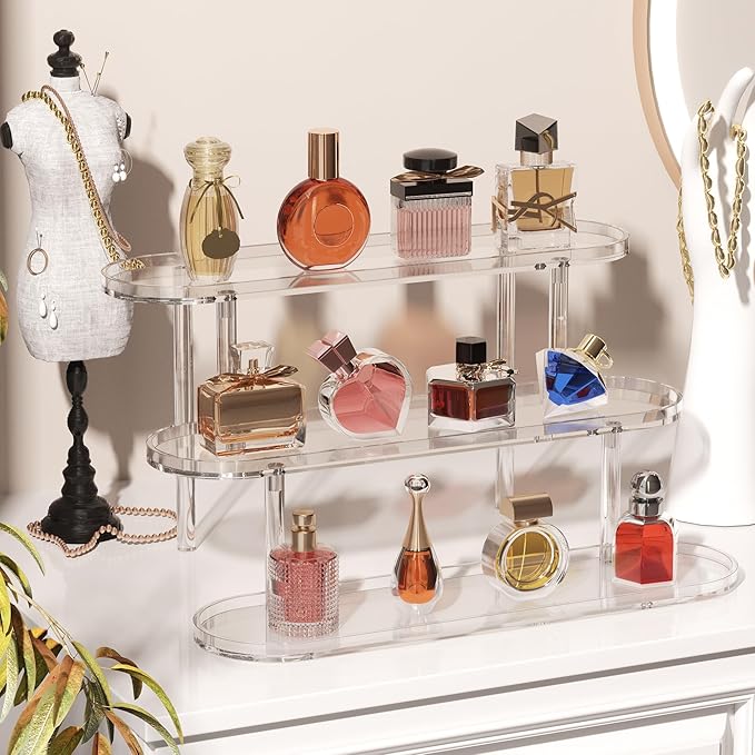 Acrylic Risers Display Stand, Clear Perfume Organizer, Clear Cupcake Stand Holder, Dessert Display for Party, Display Shelf for Cologne Skincare Collection 𝐚𝐦𝐢𝐢𝐛𝐨 Funko-POP Figure 2PCS