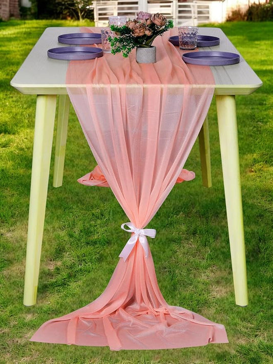 MDS 2 Pack 10ft Chiffon Table Runner 29 x 120 Inches Sheer Wedding Runner Romantic Rustic Table Runner for Wedding Decorations, Birthday Parties, Bridal Shower Party Arch Decor - Peach