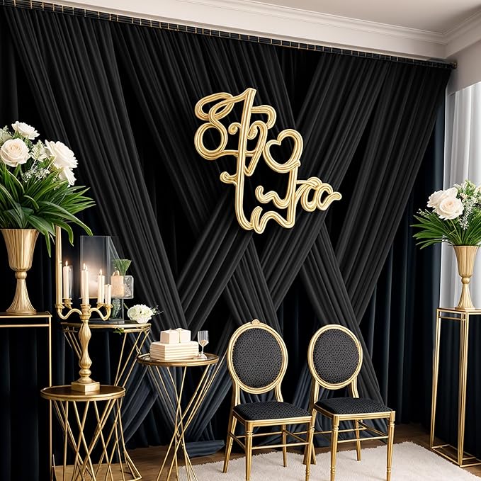 20×14ft Wrinkle Free Black Backdrop Curtain for Parties Wedding, 4 Panels 5×14ft Height Soft Silky Polyester Photo Backdrop Drapes for Birthday Graduation Photography Stage Event Background Cloth