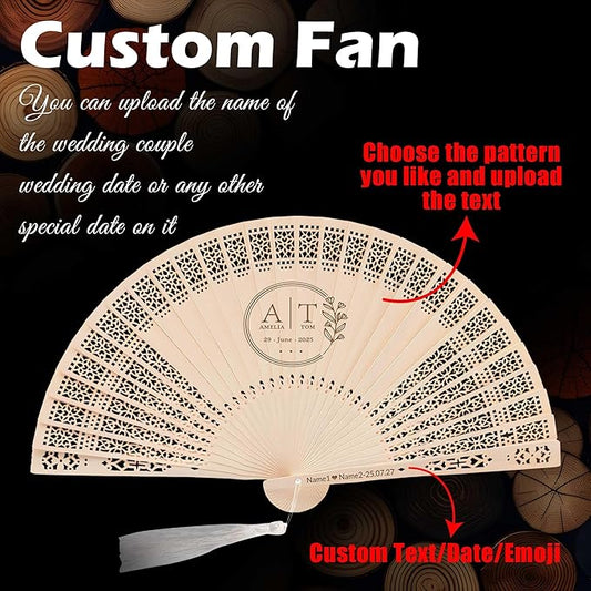 100 PCS Custom Fans Personalized Folding Fans for Line Dancing Wooden Hand Fan Wedding Favors Bulk Fans for Guests Party Event Use (Style06)