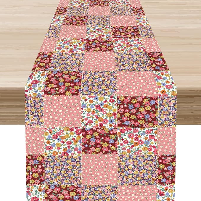 Boho Patchwork Table Runner, Vintage Farmhouse Colorful Wildflowers Bohemian Paisley Flower Table Center Decor for Home Kitchen Dining Patio Holiday Party Indoor Table Decorations, 13"x72" Inch