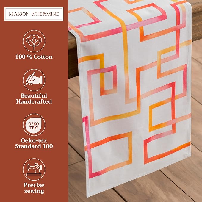 Maison d' Hermine Table Runner 100% Cotton Double Layer Table Runners 72 inches Long Decorative for Kitchen Dining Party Baby Shower Wedding Bridal Shower Spring Summer (Summer Maze, 14.50" x 72")