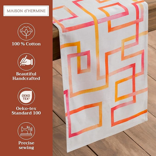Maison d' Hermine Table Runner 100% Cotton Double Layer Table Runners 72 inches Long Decorative for Kitchen Dining Party Baby Shower Wedding Bridal Shower Spring Summer (Summer Maze, 14.50" x 72")