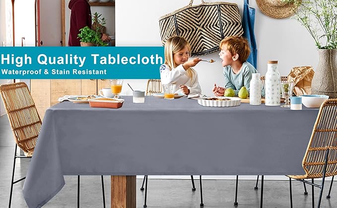 Hiasan Light Gray Rectangle Tablecloth - Waterproof Spillproof and Wrinkle Resistant Washable Polyester Table Cloth for Dining Party, 90 x 156 inch