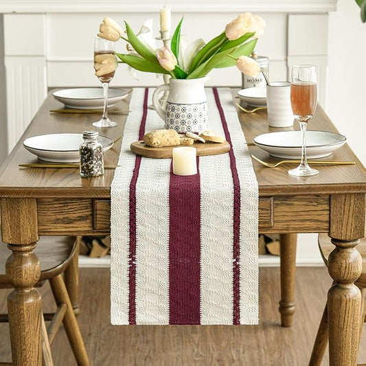 Artoid Mode Red Farmhouse Woven Rustic Table Runner, Seasonal Holiday Hollow Kitchen Dining Table Decoration for Home Party Decor 12x48 Inch