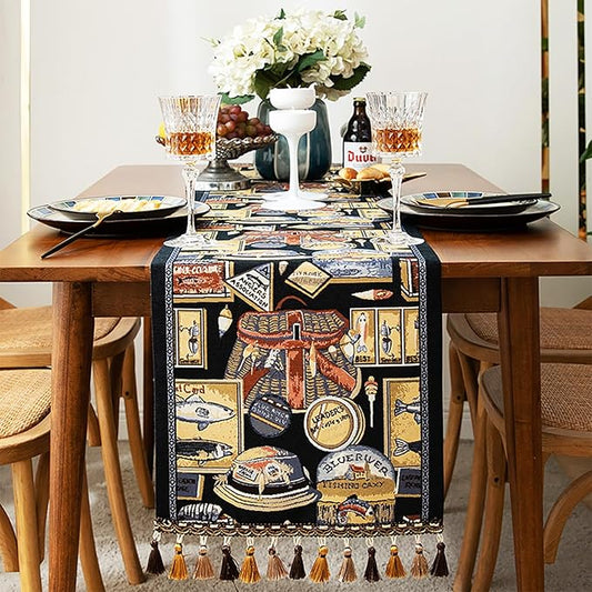 13×72 Inch Table Runner, Retro-Luxury Tassels Series for Kitchen Dining Table Holiday Decoration (Yankee Style)