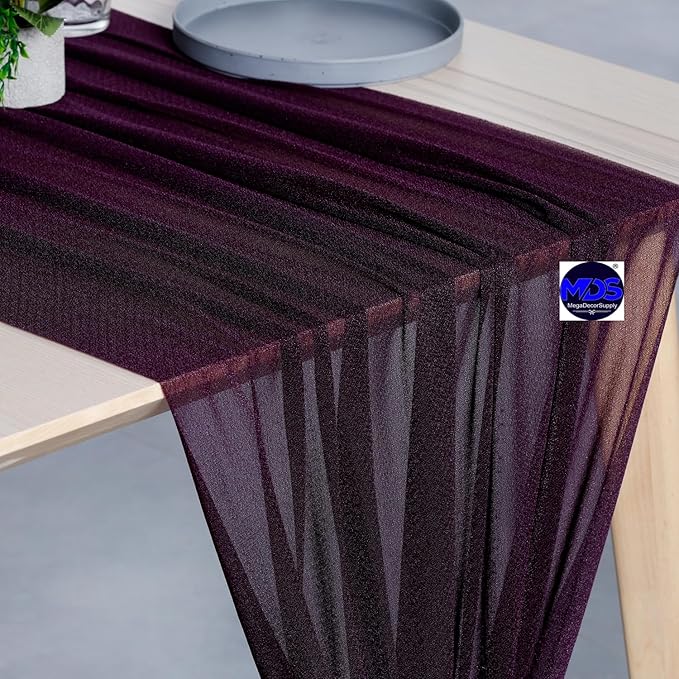 MDS Halloween Chiffon Table Runner - 5 Pack, 29 x 120 Inches, 10ft Each - Sheer Spooky Table Runners for Haunted House Parties, Trick-or-Treat Tables, Witchy Décor, Wedding & Events - Eggplant