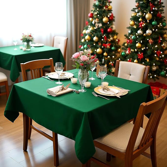 sancua Square Tablecloths 85x85 Inch Hunter Green, 2 Pack - Fabric Table Cloth for Square or Round Tables, Washable Polyester Table Cover for Christmas Dinner, Holiday Party, Display Tables