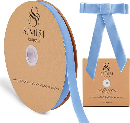 Light Blue Velvet Ribbon 5/8'' 25 Yards for Christmas Tree, Gift Wrapping, Flower Bouquet, Wreath Decorations, Bow Making
