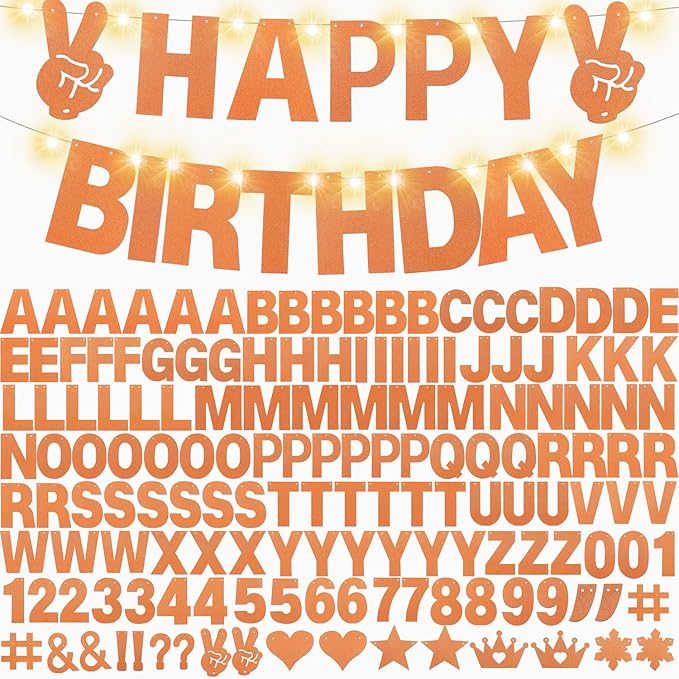 167Pcs DIY Glitter Customizable Banner Kit Custom Banners DIY Happy Birthday Letter Banners Personalized Banner Decor for Easter Day Christmas Baby Shower Birthday Party Decorations(Glitter Orange)