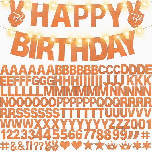 167Pcs DIY Glitter Customizable Banner Kit Custom Banners DIY Happy Birthday Letter Banners Personalized Banner Decor for Easter Day Christmas Baby Shower Birthday Party Decorations(Glitter Orange)