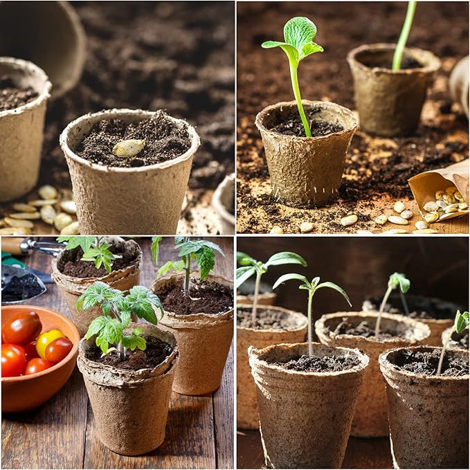 JERIA 200-Pack 3.15 Inch Peat Pots for Seedling with 200 Pcs Plant Labels,Outdoor Garden Germination Nursery Pots,Biodegradable Seed Starter Pots Kits