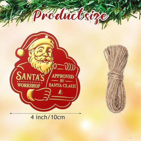 36 Pcs Christmas Gift Tag with String 3D Santa Gift Tag Gold Foil Present from Santa Claus Premium Gold Tags for Kids Christmas Party Decor(Vintage)