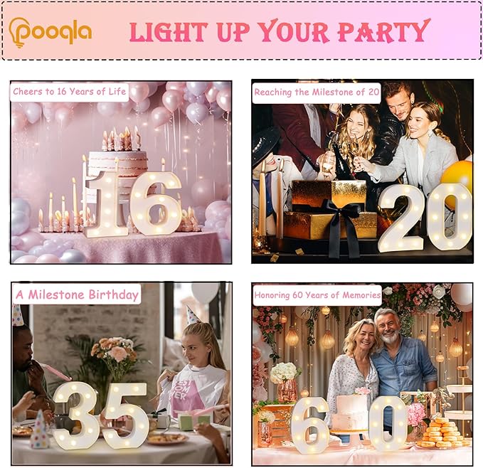 Pooqla 40th Birthday Decorations for Her Him, Light Up Number 40 for Party Table Decorations, 40th Birthday Gift for Women Men, Backdrop Wall Decor for 40th Wedding Anniversary Decoration