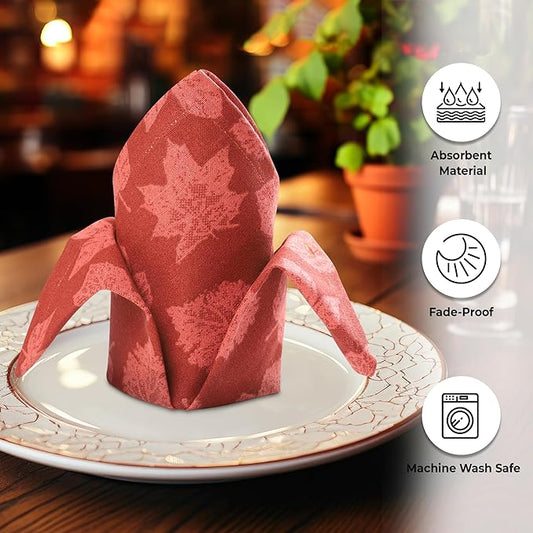 Urban Villa Fall Leaves Print Set of 12 Dinner Napkins (20X20 Inches) 100% Cotton Premium Quality Thanks Giving Over Sized Harvest Cloth Napkins with Mitered Corners Ultra Soft Durable Hotel Quality