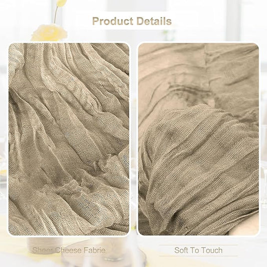10 Pack Khaki Cheesecloth Table Runner 35x120 Inch 10Ft Rustic Gauze Cheese Cloth Table Runner Sheer Cheesecloth Table Runners for Wedding Party Bridal Shower Decoration