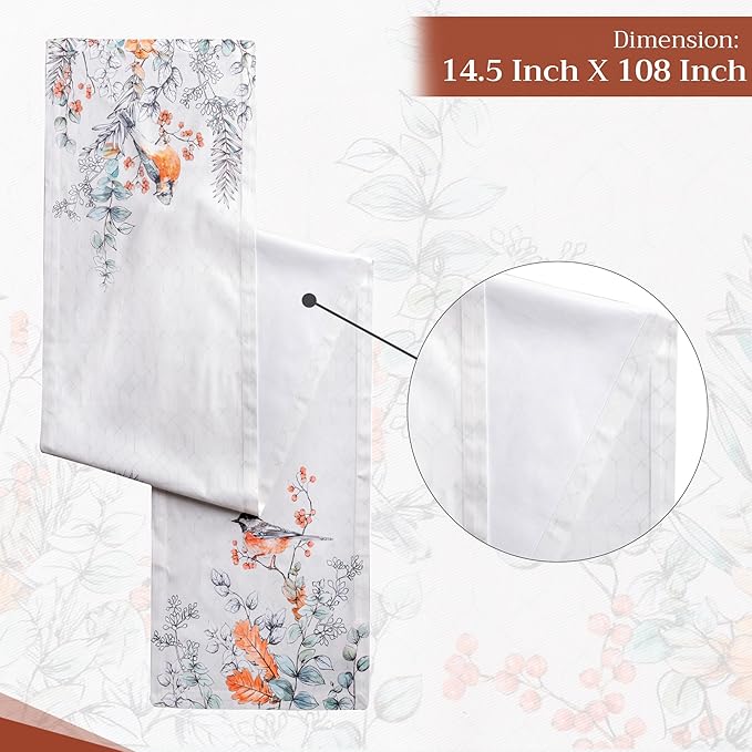 Maison d' Hermine Table Runner 100% Cotton Single Layer Table Runners 108 inches Long for Thanksgiving Christmas Decorations Home Kitchen Dining Party Wedding (Whitish Shabby Chique, 14.5" x 108")