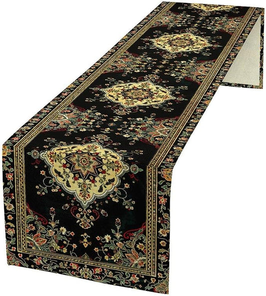 Colorful Boho Flower Table Runner, Vintage Rustic Farmhouse Paisley Hand Drawing Print Pattern for Home Kitchen Table Decor Dining Coffee Room Garden Party Decor 13x36in