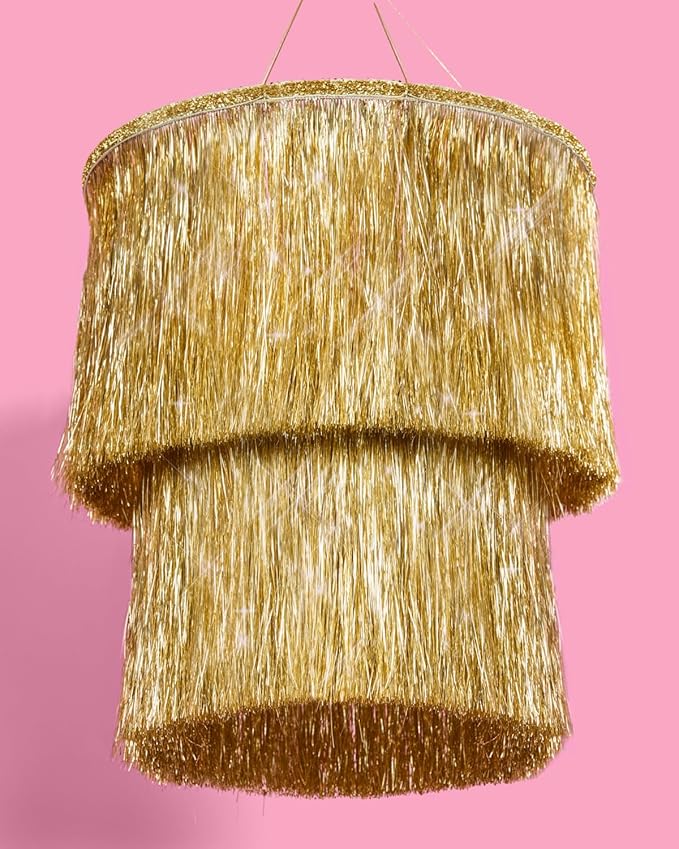 xo, Fetti Gold Fringe Tinsel Chandelier | 16" | Bachelorette Party Decorations, Birthday Photo Booth Supplies, New Years Eve Decor, HBD