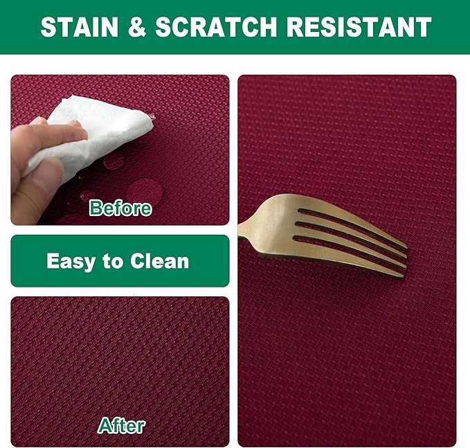 Biscaynebay Textured Fabric Christmas Rectangle Tablecloths 60x84 Inches, Burgundy Water Resistant Tablecloths for Dining, Kitchen, Wedding, Parties etc. Machine Washable