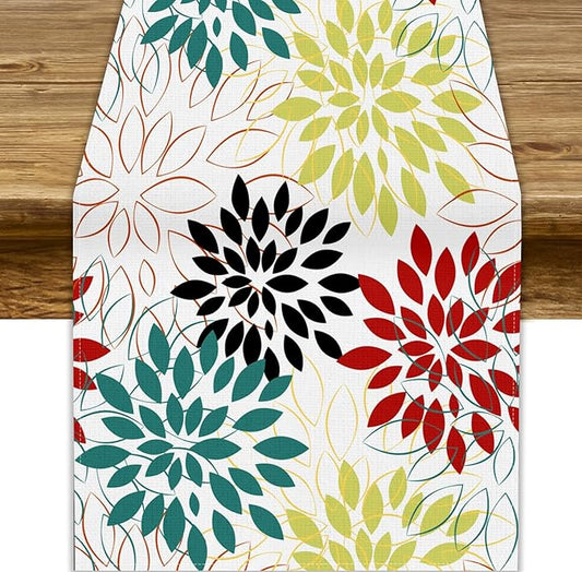 Abstract Red Dahlia Vintage Table Runner, Geometric Lines Mid Century Vintage Modern Colorful Table Runner for Party Kitchen Dining Living Room Laundry Room Decor, 13x90 Inch