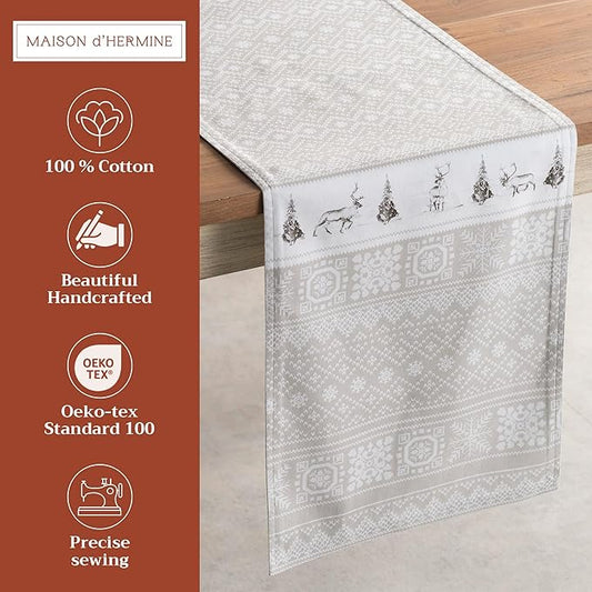Maison d' Hermine Table Runner 100% Cotton Double Layer Table Runners 108 inches Long for Thanksgiving Christmas Decorations Home Kitchen Dining Party Wedding (Cozy Christmas, 14.5" x 108")