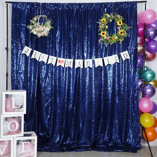 Poise3EHome 7Ft x 7Ft Navy Blue Sequin Backdrop, Glitter Thick Satin Sequin Background Drapes, Sequence Xmas Thanksgiving Backdrop for Wedding Party Holiday Festival Decor