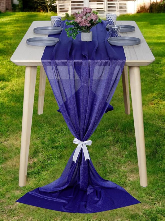 MDS 2 Pack 14ft Chiffon Table Runner 29 x 170 Inches Sheer Wedding Runner Romantic Rustic Table Runner for Wedding Decorations, Birthday Parties, Bridal Shower Party Arch Decor - Royal Blue
