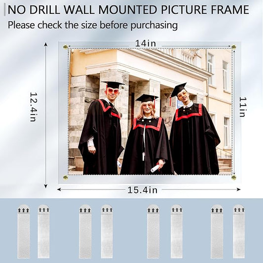 Acrylic Picture Frame for Wall, Clear Diploma Frame, No Drill Floating Frameless Photo Frame for Diploma Certificate Degree Document & Artworks Display, Graduation Gift for Students (2 Pack, 11X14 Straight edge)
