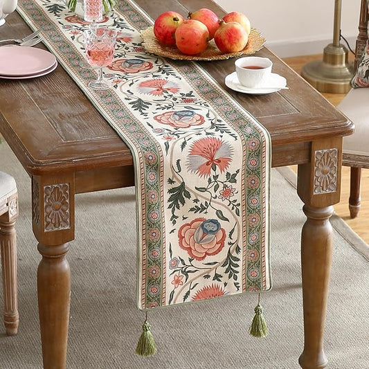 ISAENNE Designer Vintage Linen Table Runner 71 Inches Long,Elegant Floral Pattern Wrinkle Resistant Table Runners for Dining Tables,Thanksgiving,Kitchen Tables,Christmas,12"*71"-Daffy B