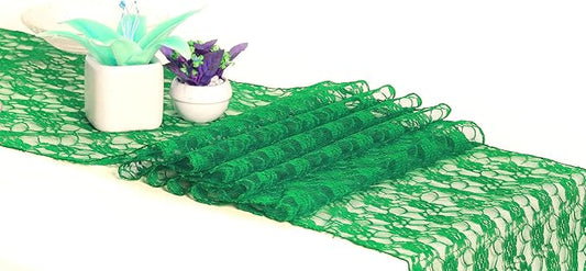 MDS Pack of 15 Wedding 12 x 108 inches Lace Table Runner for Wedding, Decorations for Birthday Parties, Banquets, Graduations, Engagements, and Runners fit Rectangle, Round Table- Green