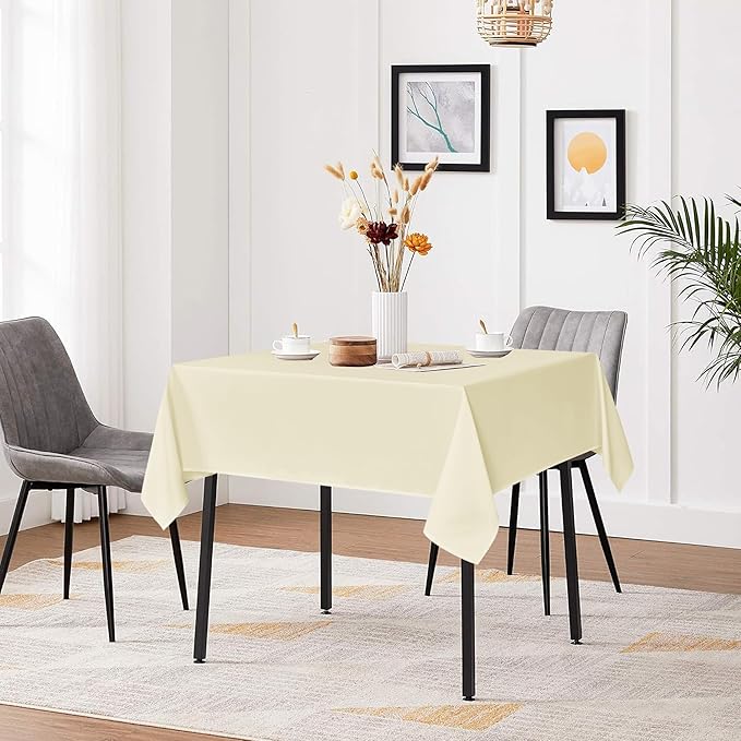 sancua Square Tablecloths 85x85 Inch - Beige Fabric Table Cloth for Square or Round Tables, Washable Polyester Table Cover for Outdoor Party, Birthday, Buffet, Resturant