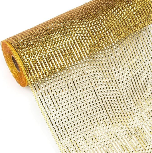 Ribbli 2 Rolls Gold Metallic Mesh Ribbon Gold Deluxe Foil Christmas Ribbon for Christmas Tree Wreath Swags Wedding Garland 10 inch x 30 feet(10Yard) Per Roll