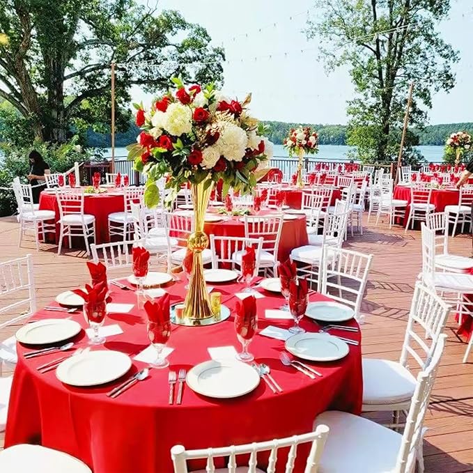 12 Pack Round Tablecloths 120 Inch, Red Polyester Table Cover for Round Table, Stain and Wrinkle Resistant Washable Fabric Tablecloth, Polyester Tablecloth for Wedding Banquet Parties