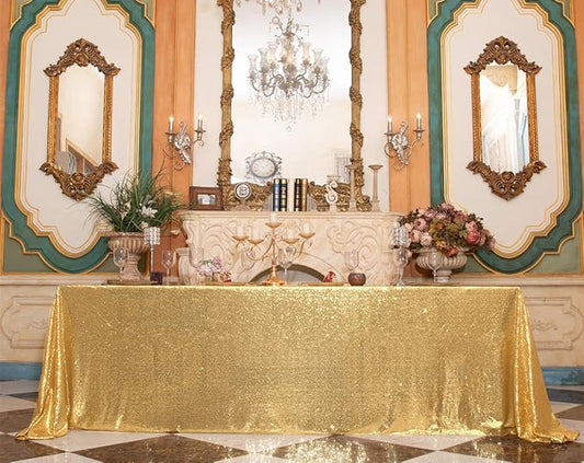 SquarePie Sequin Tablecloth 90 x 156 Inch Gold Sparkly Table Linen for Wedding Party