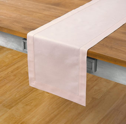 Solino Home Cotton Linen Pink Table Runner 72 Inches Long - Hemstitch Table Runner 14 x 72 Inch for Dresser, Dining, Fall, Autumn, Halloween, Thanksgiving, Christmas