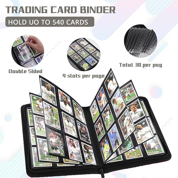 9 Pocket Card Binder,540 Pocket Trading Card Binders,Loading Pocket Collectible Card Album for MTG, TCG, Sport Card, Game Cards Grey