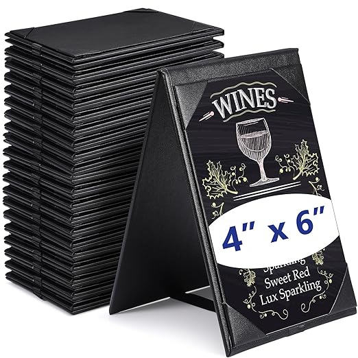 Gerrii Leatherette Table Tents Black PU Leather Menu Covers Bulk Double Sided Frame Sign Holders 2 Side Drink Dessert Menu Folders for Restaurant Coffee Cafe Bar Wedding Supplies(30 Pack,4 x 6 Inch)