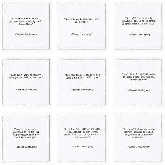 Five Star Napkins Hemingway Quotes, White Cotton Cocktail Napkins, Beverage Napkins, Bar Napkins, Cloth Napkins, Party Napkins, Events, Holidays, Weddings, Birthdays, Disposable, 4.5" x 4.5"- (50x)