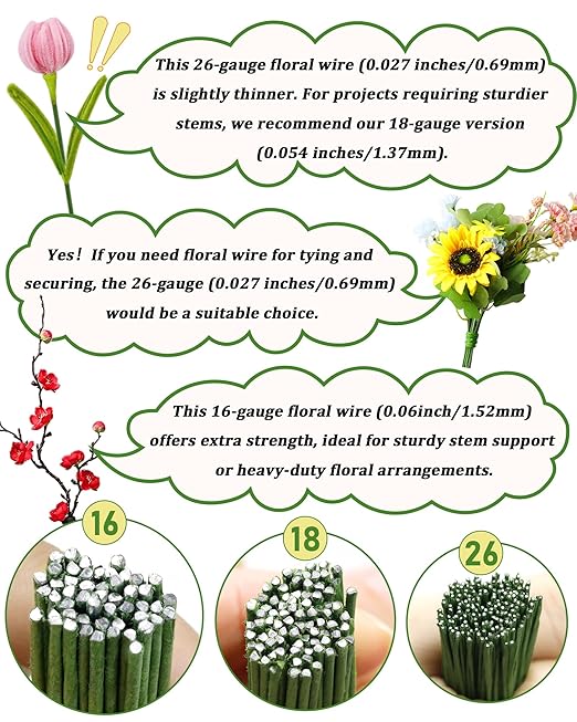 100 PCS FIVEIZERO 18 Gauge Green Floral Wire Stems for Artificial Flower Making,Florist Wire,Flower Wires for Crafts,Alambre para Flores for Wreaths, Flower Arrangements and DIY Projects