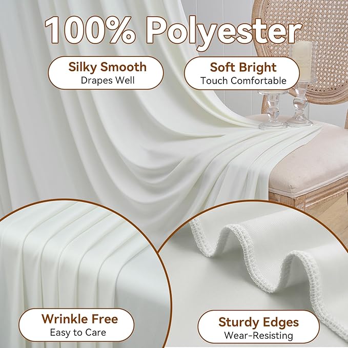 40×12ft Wrinkle Free Ivory Backdrop Curtain for Wedding Parties, 8 Panels 5×12ft Long Soft Silky Polyester Backdrop Drapes Cream Photo Back Drop Curtains for Party Photography Background Cloth