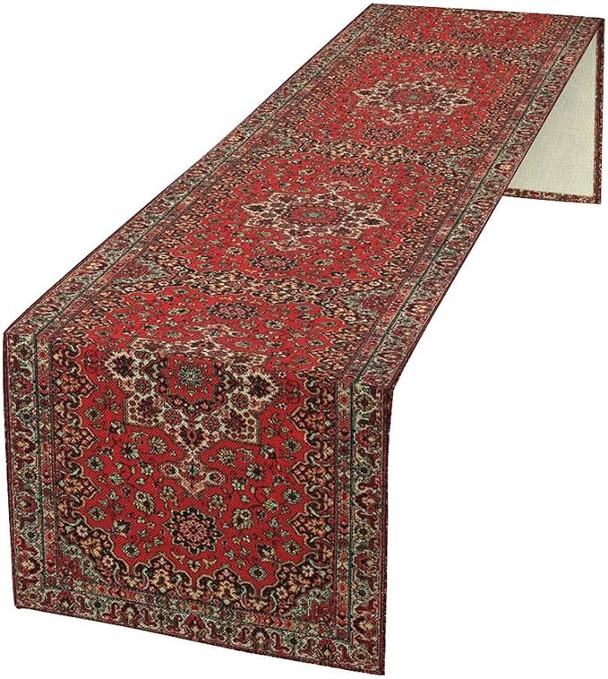 Vintage Boho Floral Table Runner, Rustic Country Farmhouse Red Black Retro Flower Pattern for Home Kitchen Table Decor Dining Coffee Room Party Decor 13x108in