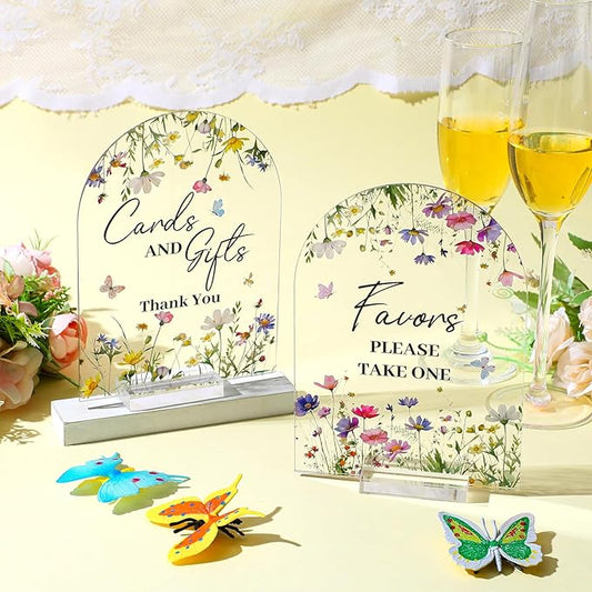 4 Pcs Flower Acrylic Wedding Signs for Ceremony and Reception Guest Book Wedding Cards and Gifts Sign Please Take One Couple Loving Memory table Decor(Flower)