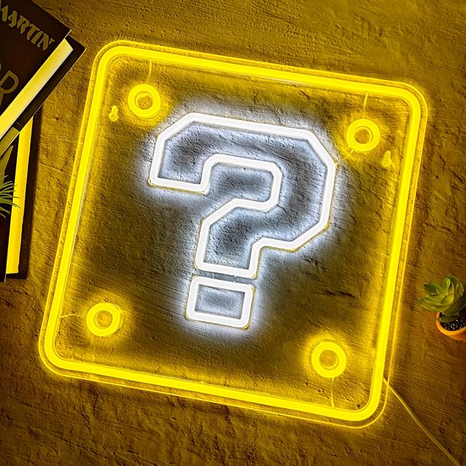 Question Block Neon Sign,Question Square Led Mario Neon Light USB Powered Led Night Lights for Game Room Wall Decor,Man Cave,Teen Boy Room Decor,Gamer Gifts for Boys, Kids