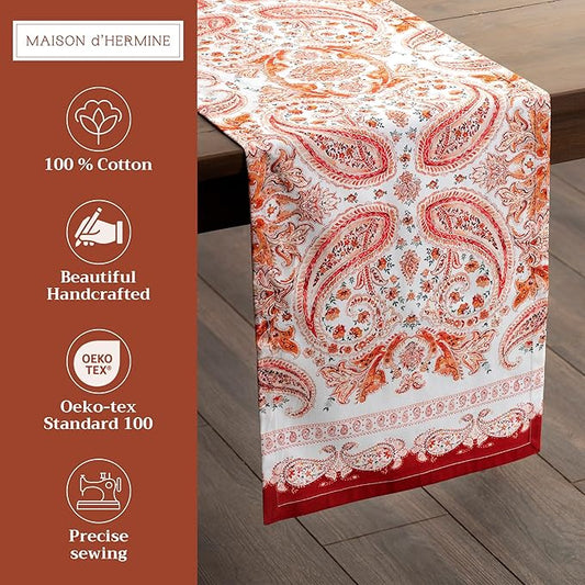 Maison d' Hermine Table Runner 100% Cotton Single Layer Table Runners 108 inches Long for Thanksgiving Christmas Decorations Home Kitchen Dining Party Wedding (Orient, 14.5" x 108")