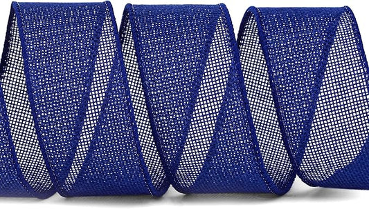 Ribbli Royal Blue Burlap Wired Ribbon,1-1/2 Inch x 10 Yard,Dark Blue Wired Edge Ribbon for Big Bow,Wreath,Tree Decoration,Outdoor Decoration