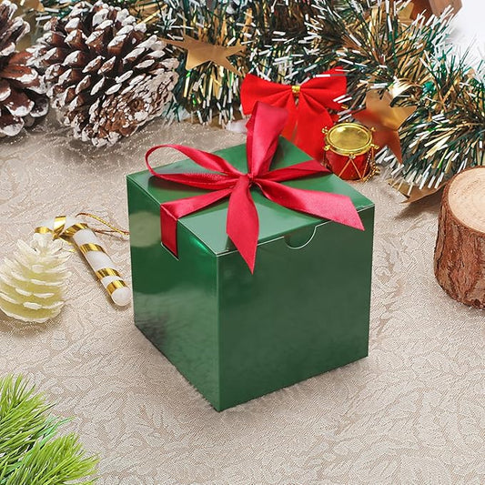 DOYIDE 20 Pack Small Gift Boxes, 6x6x6 Inch Green Elegant Paper Boxes with Ribbons, Christmas Gift Box Crafting, Wedding Party Favor, Cupcake, Candy, Bridesmaids Proposal Box