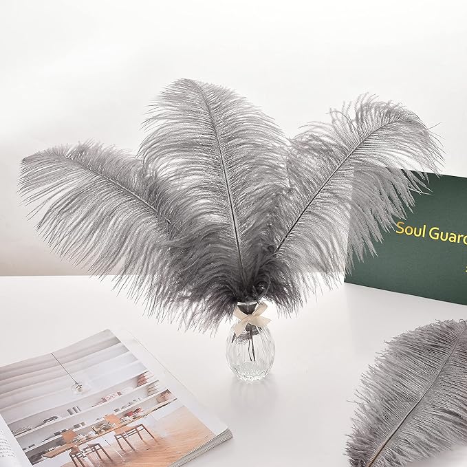 Ballinger Natural Gray Ostrich Feathers - 24pcs 10-12inch for Wedding Party Centerpieces Home Decor
