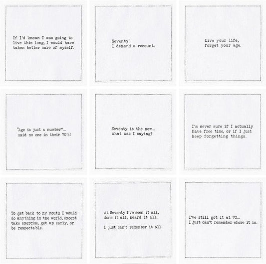 Five Star Napkins 70th Birthday Quotes White Cotton Cocktail Napkins, Beverage Napkins, Bar Napkins, Cloth Napkins, Party Napkins, Events, Holidays, Weddings, Birthdays, Disposable, 4.5" x 4.5"- (50x)